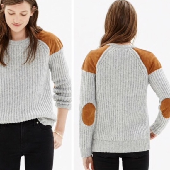 Madewell Sweaters - Madewell chunky wool sweater suede elbow patch